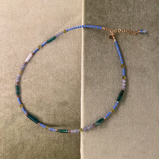 Blue Green Beaded Necklace by Cire Alexandria