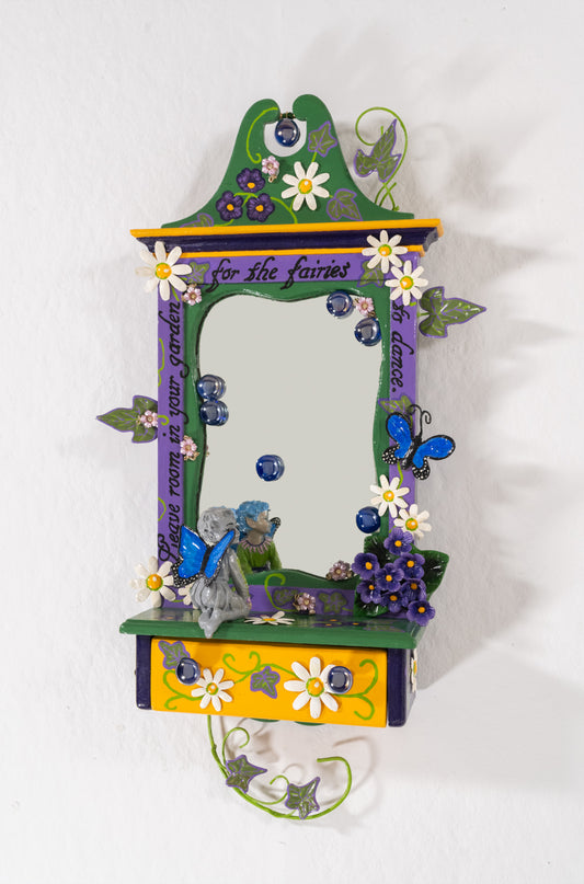 Fairy Mirror 23"x12"x4" 3-D Mixed Media by Betsy Korbinyr