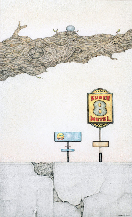 LANDSCAPE WITH WALL, BRANCH AND SIGNS by Bill Amundson