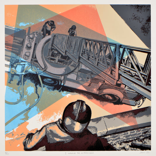 I Wanna Be A Fireman 16" x 16" Screen Print by James Moravec