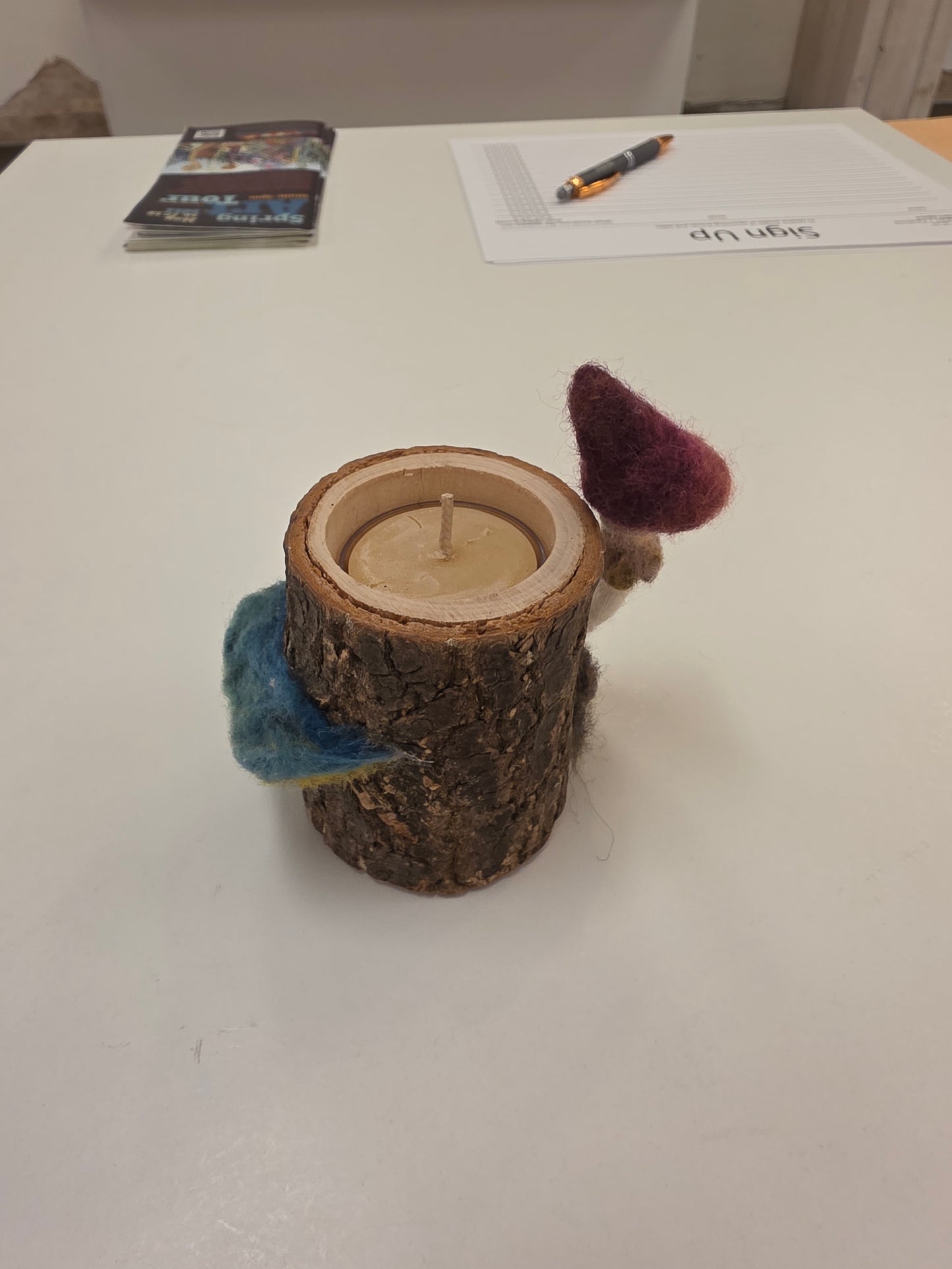 Medium Red Point Tree Trunk Candle Holder with Beeswax Candle by Pillbug Designs