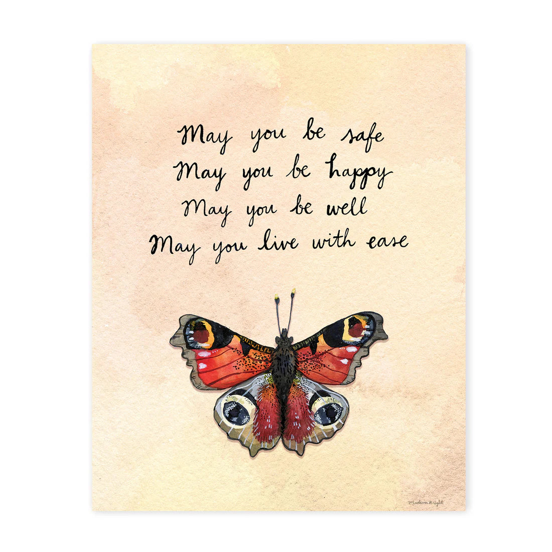 Orange Lovingkindness Peacock Butterfly Art Print 8x10