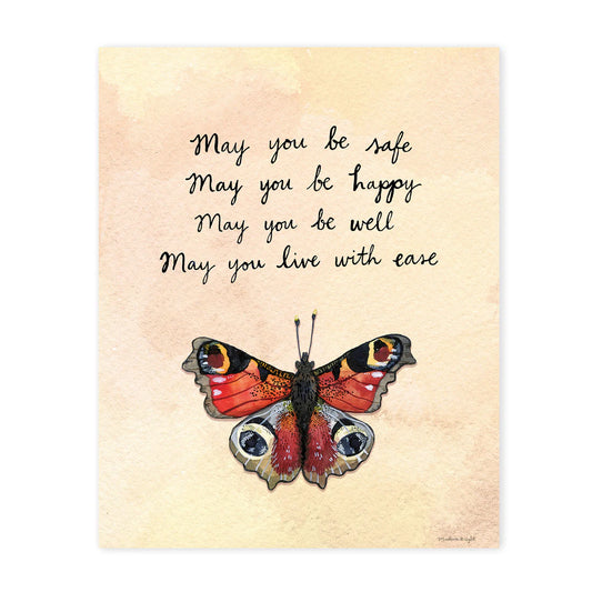 Orange Lovingkindness Peacock Butterfly Art Print 8x10