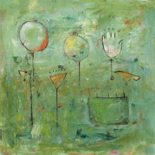 Bird Party, 20" x 22", Acrylic on canvas by Janet Nelson