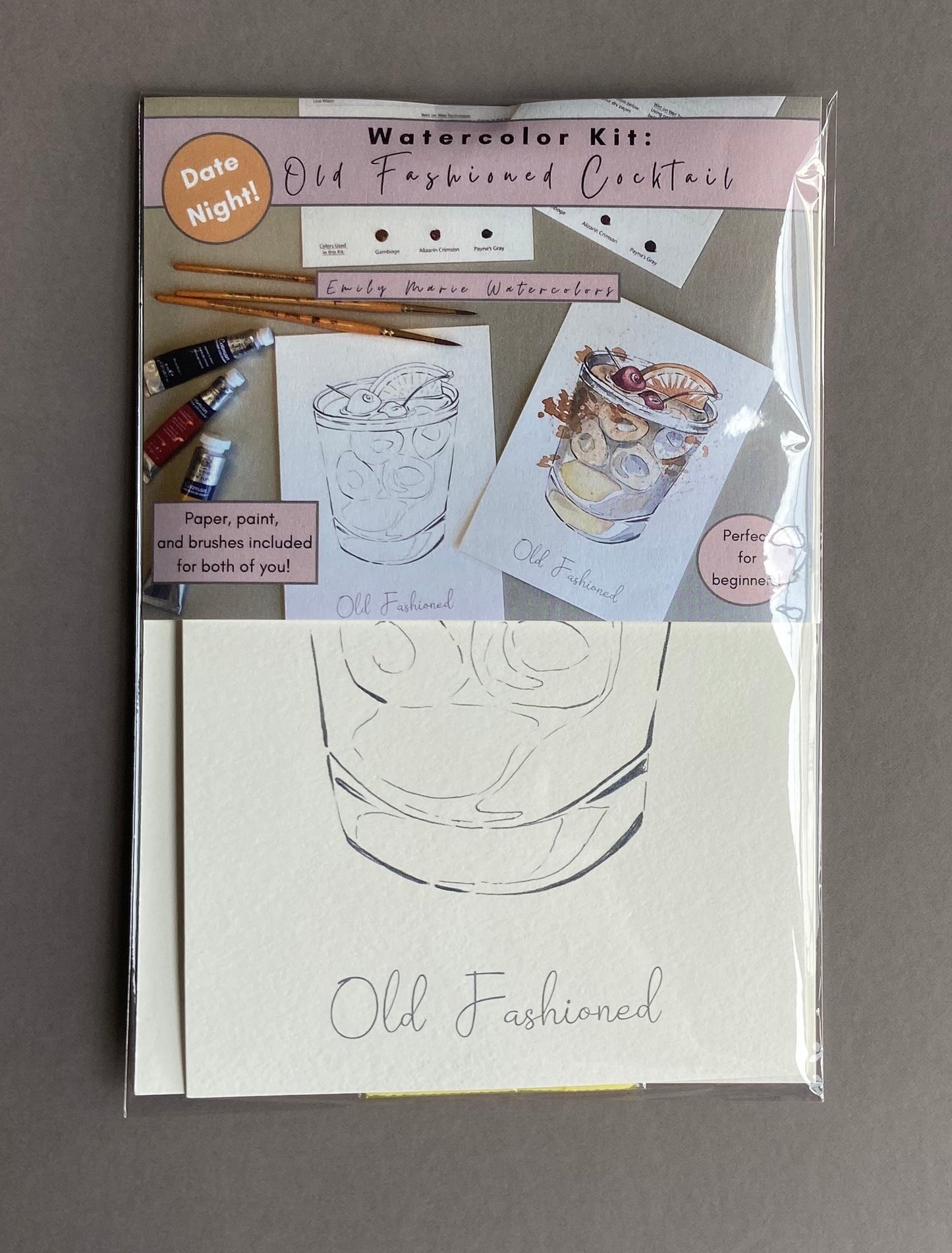 Watercolor Kit: Old Fashioned Cocktail by Emily Marie