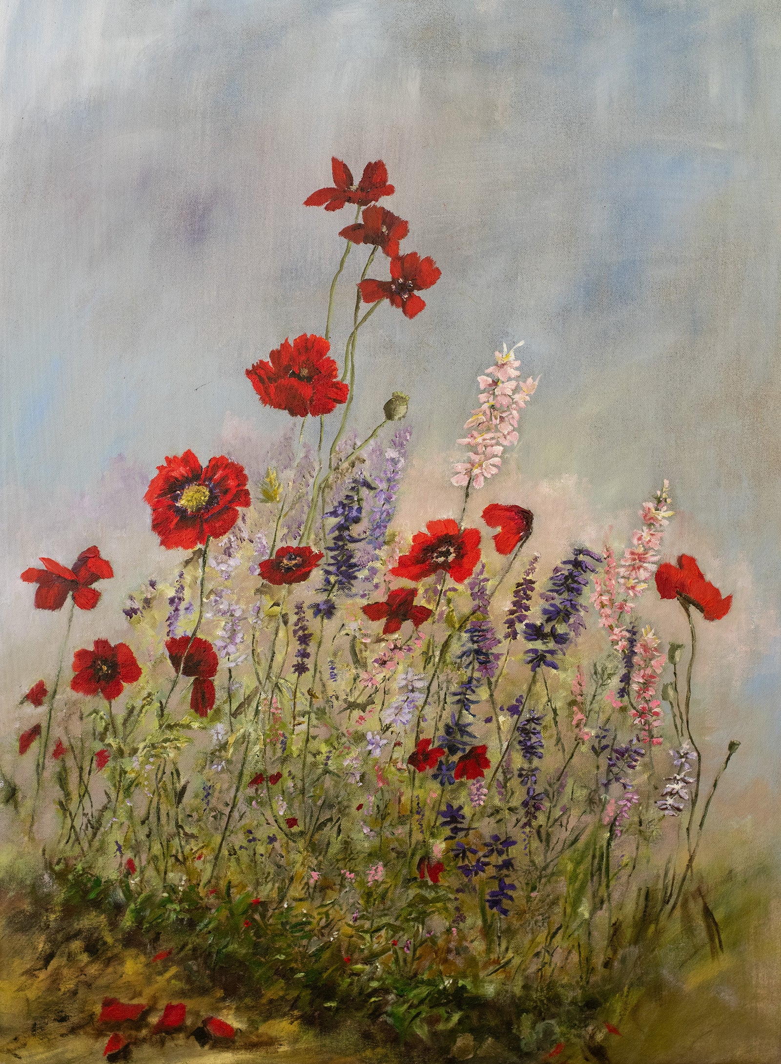 Larkspur and Poppies by Judy Robb