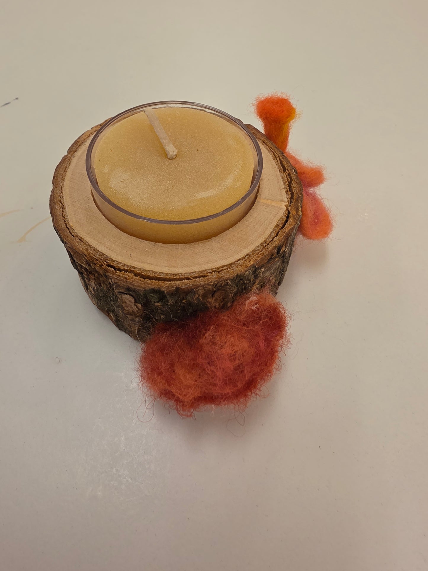 Small Pink Tree Trunk Candle Holder with Beeswax Candle by Pillbug Designs