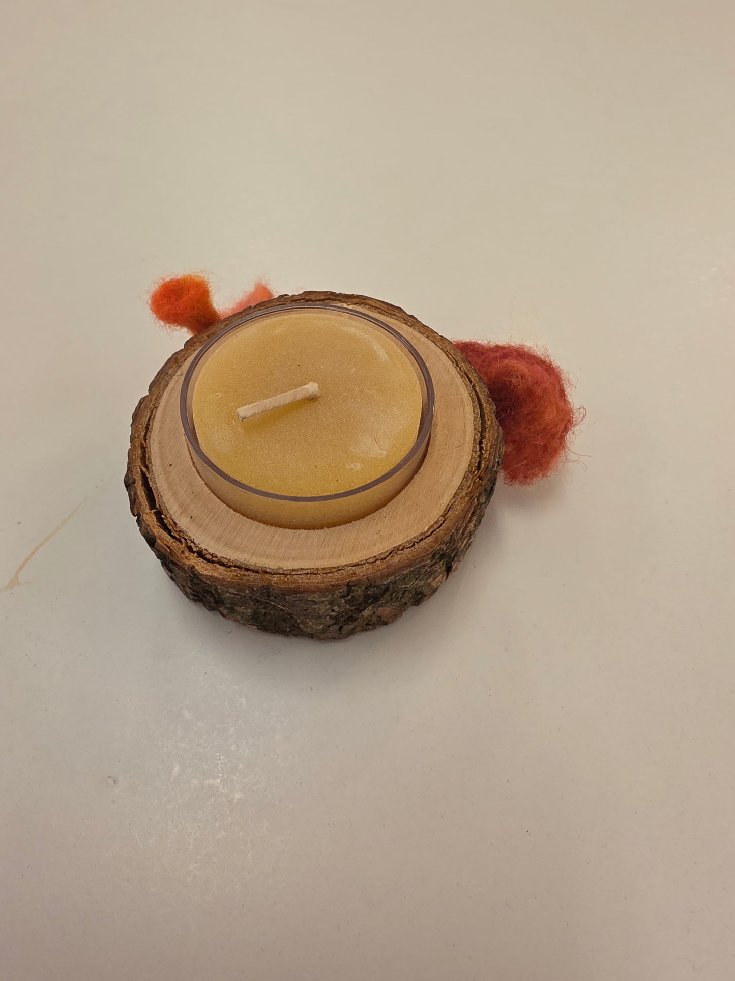 Small Pink Tree Trunk Candle Holder with Beeswax Candle by Pillbug Designs