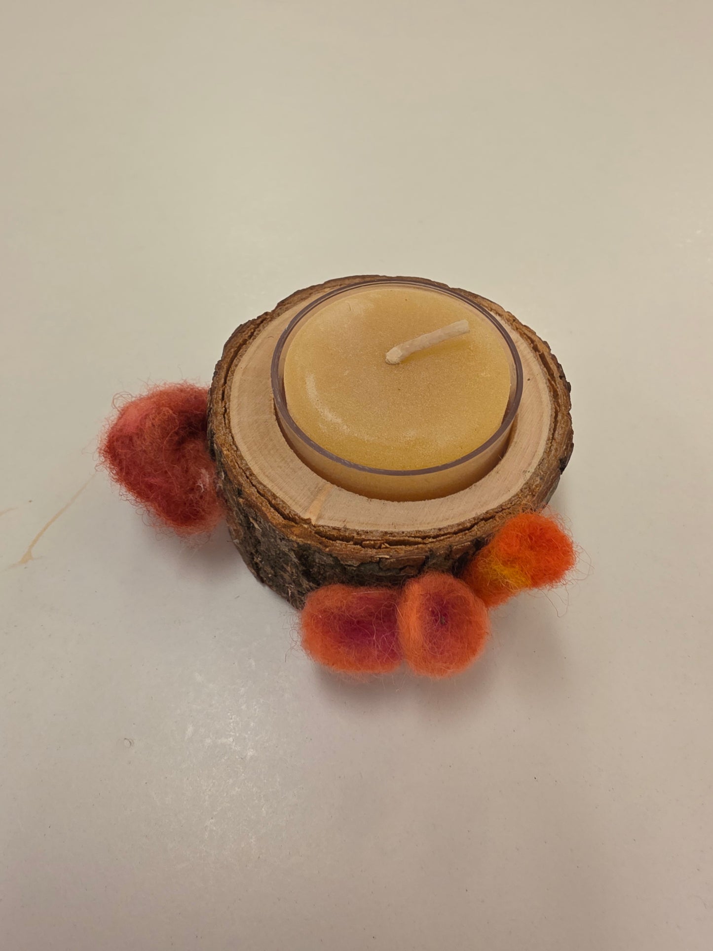 Small Pink Tree Trunk Candle Holder with Beeswax Candle by Pillbug Designs