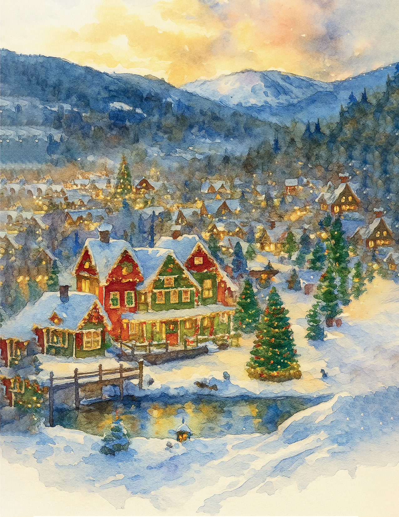 Snow Village Greeting Card