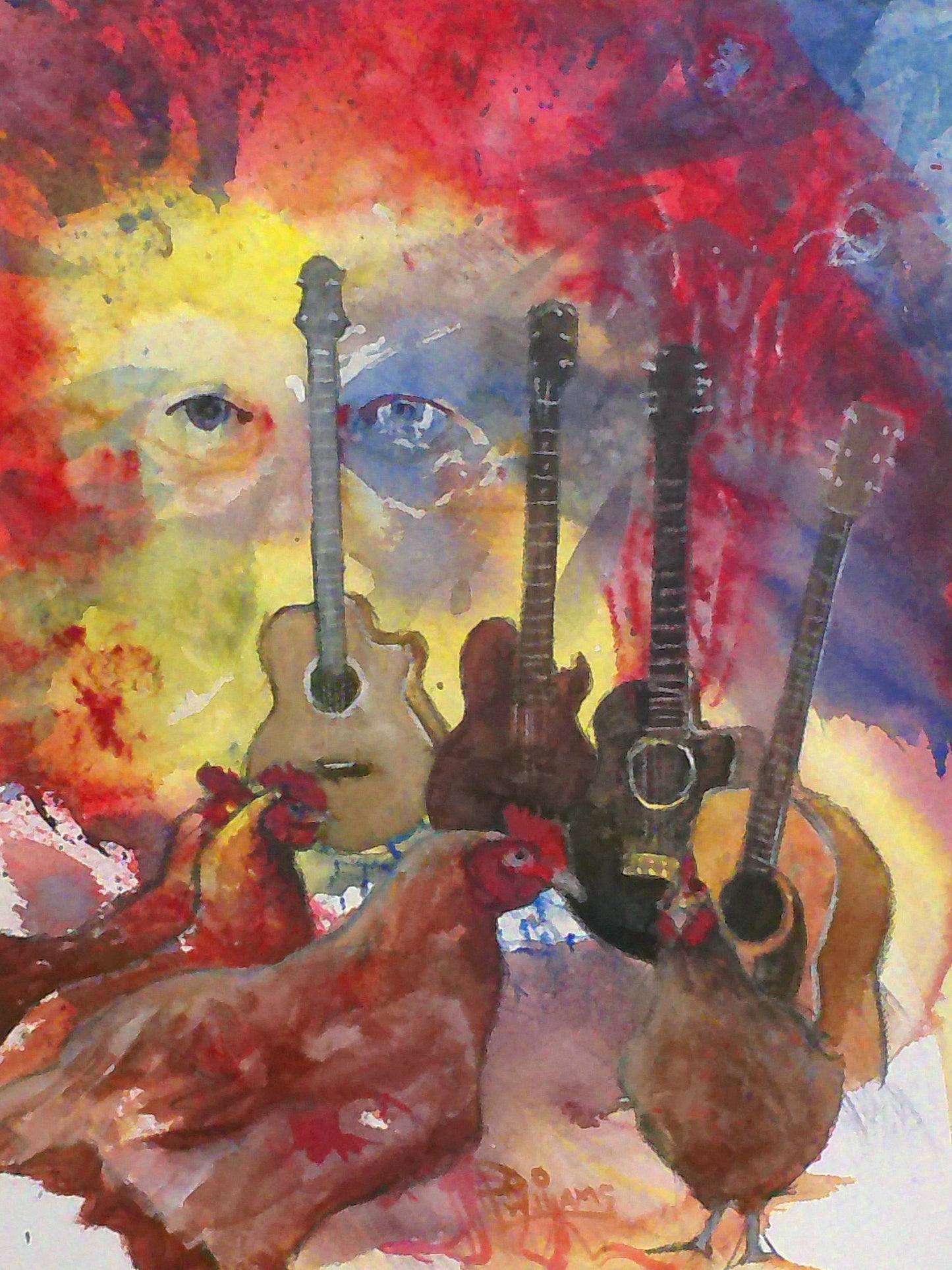 Pluck Cluck Quartet 12" x 9" Watermedia by David Williams