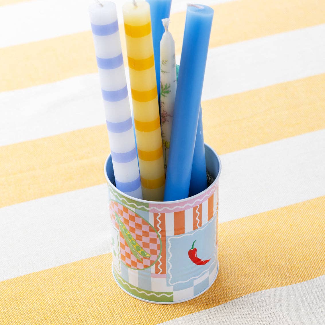 Blue & White Stripe Dinner Candles