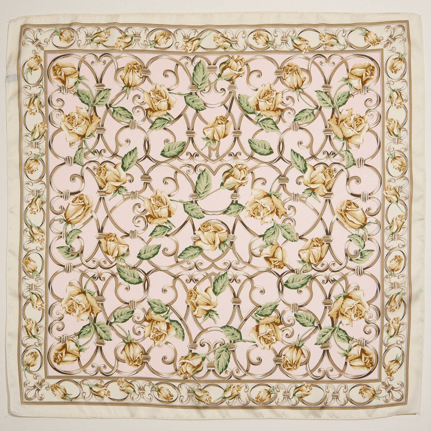 Baroque Rose Print Elegant Floral Silk-Feel Scarf