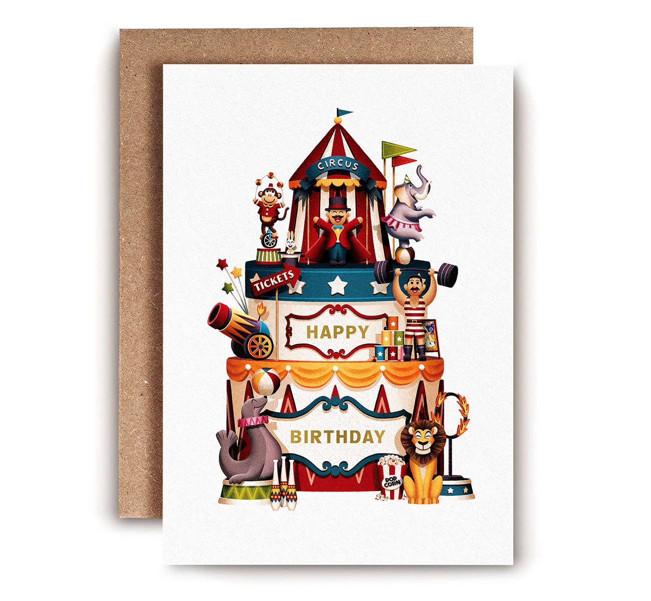 Circus Cake Birthday Card | Gold Foil Card | Kid's Birthday