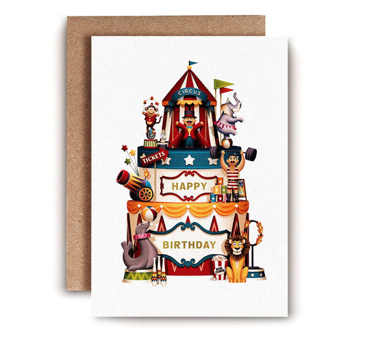 Circus Cake Birthday Card | Gold Foil Card | Kid's Birthday