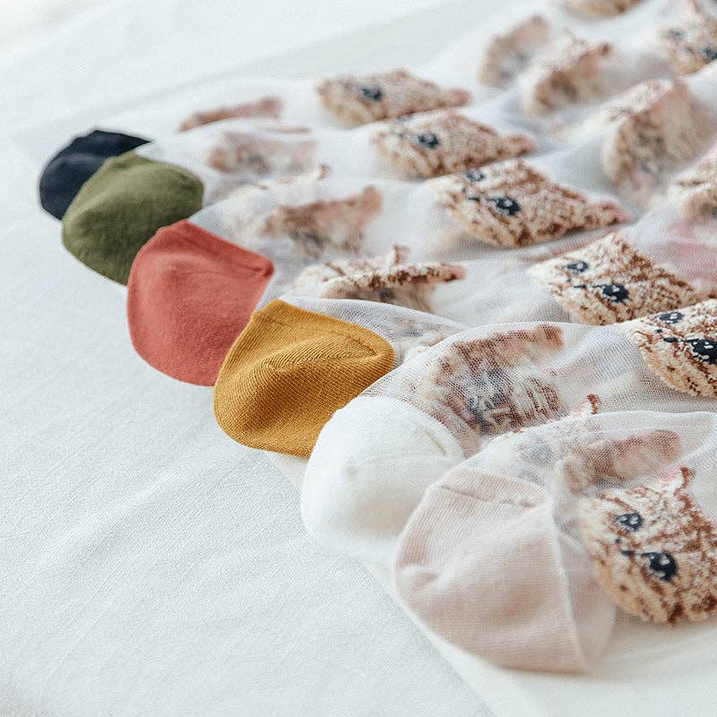 Rufia – Sheer Cat Pattern Ankle Socks | Lightweight & Breathable