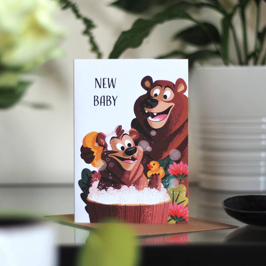 Bubble Bath Bears New Baby Card | New Parent Card