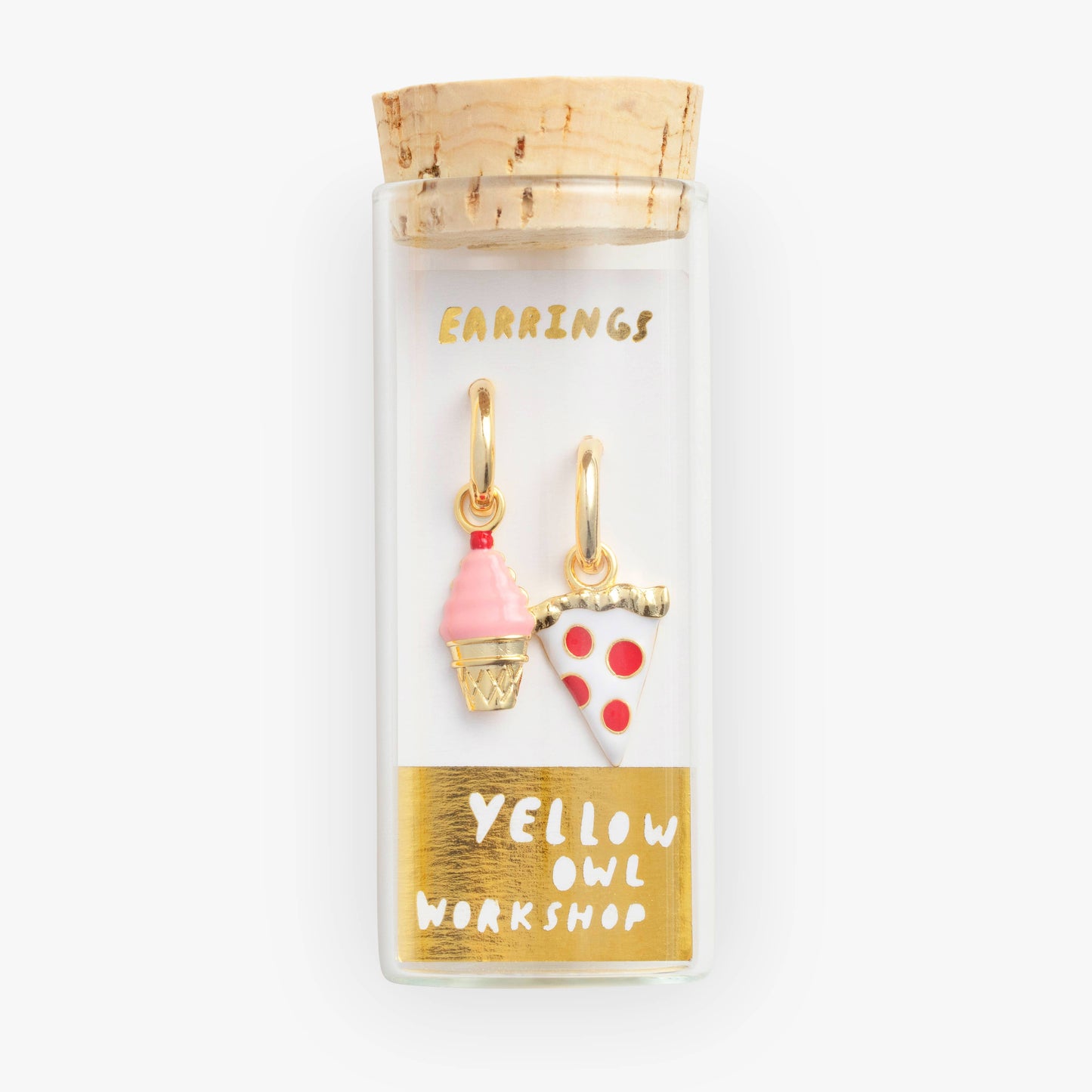 Hoop Earrings - Pizza & Ice Cream - Gold Junk Food Jewelry