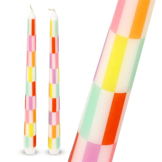 Multicolor Check Taper Candles 2 Pack
