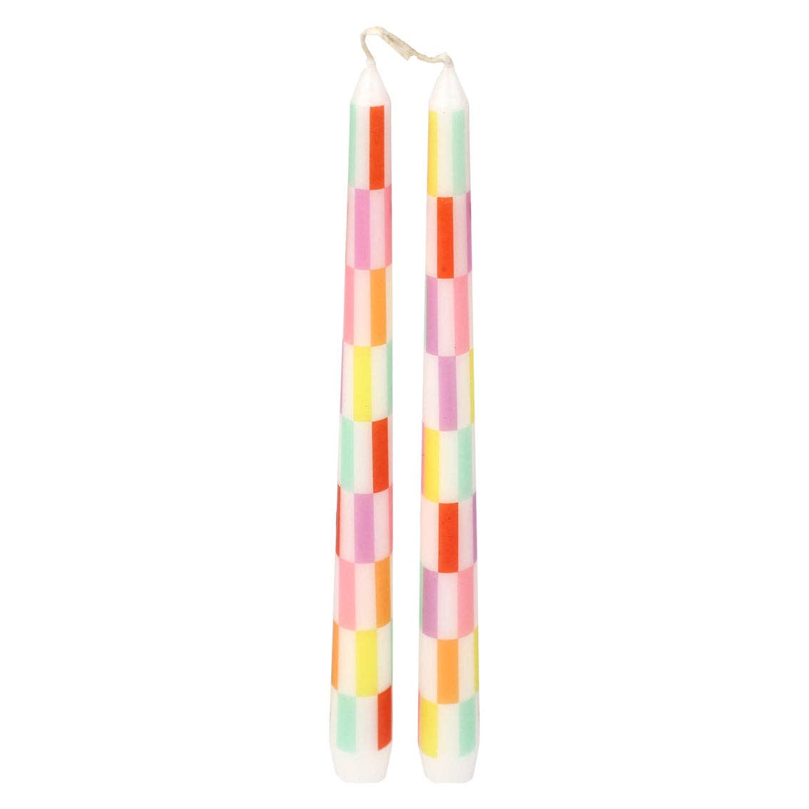 Multicolor Check Taper Candles 2 Pack