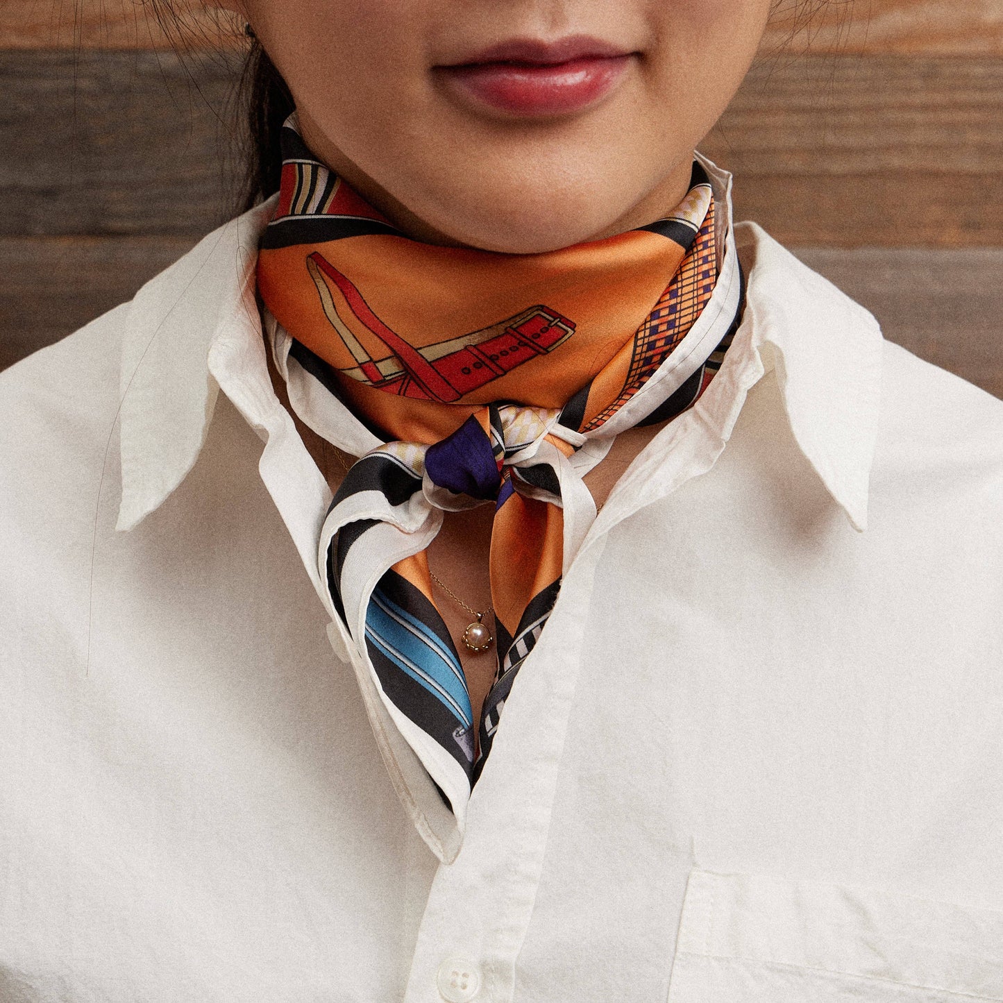 Silk Square Scarf with Equestrian Saddle & Tack Print