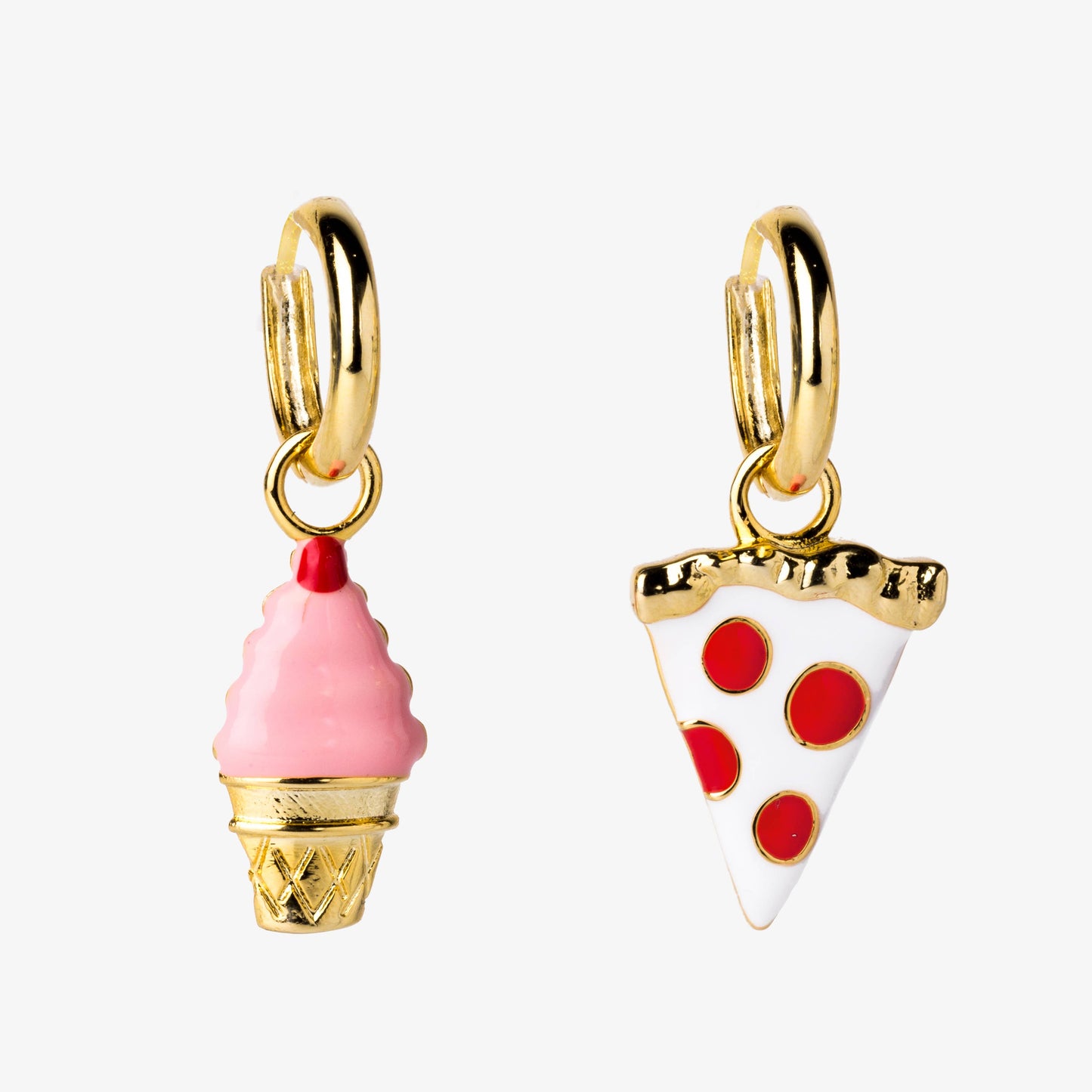 Hoop Earrings - Pizza & Ice Cream - Gold Junk Food Jewelry