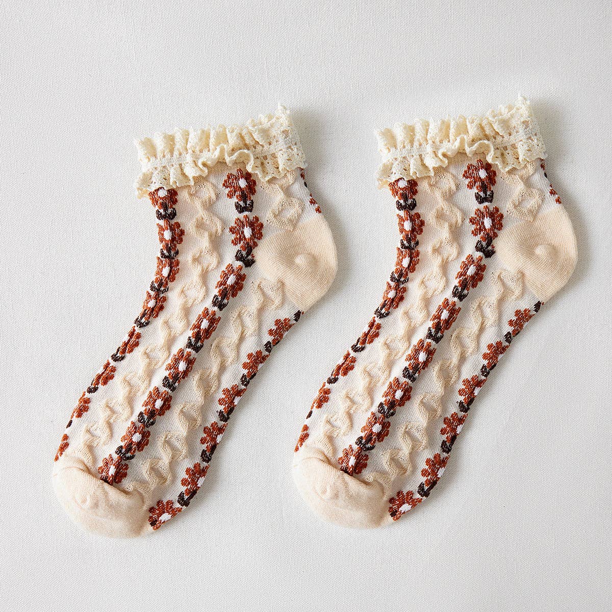 Rufia - Summer Floral Pattern Lace Trim Low-Cut Socks