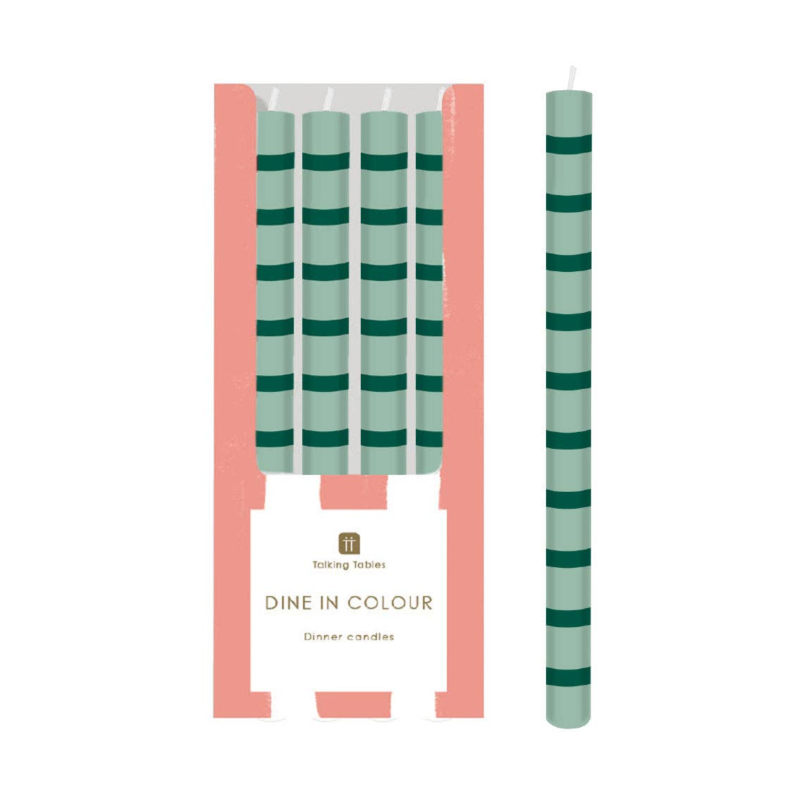 Green Stripe Dinner Candles