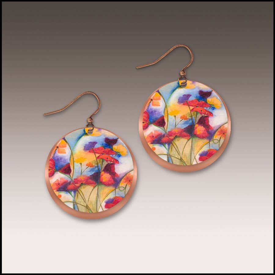 Festive Floral Copper Halo Disc Earrings