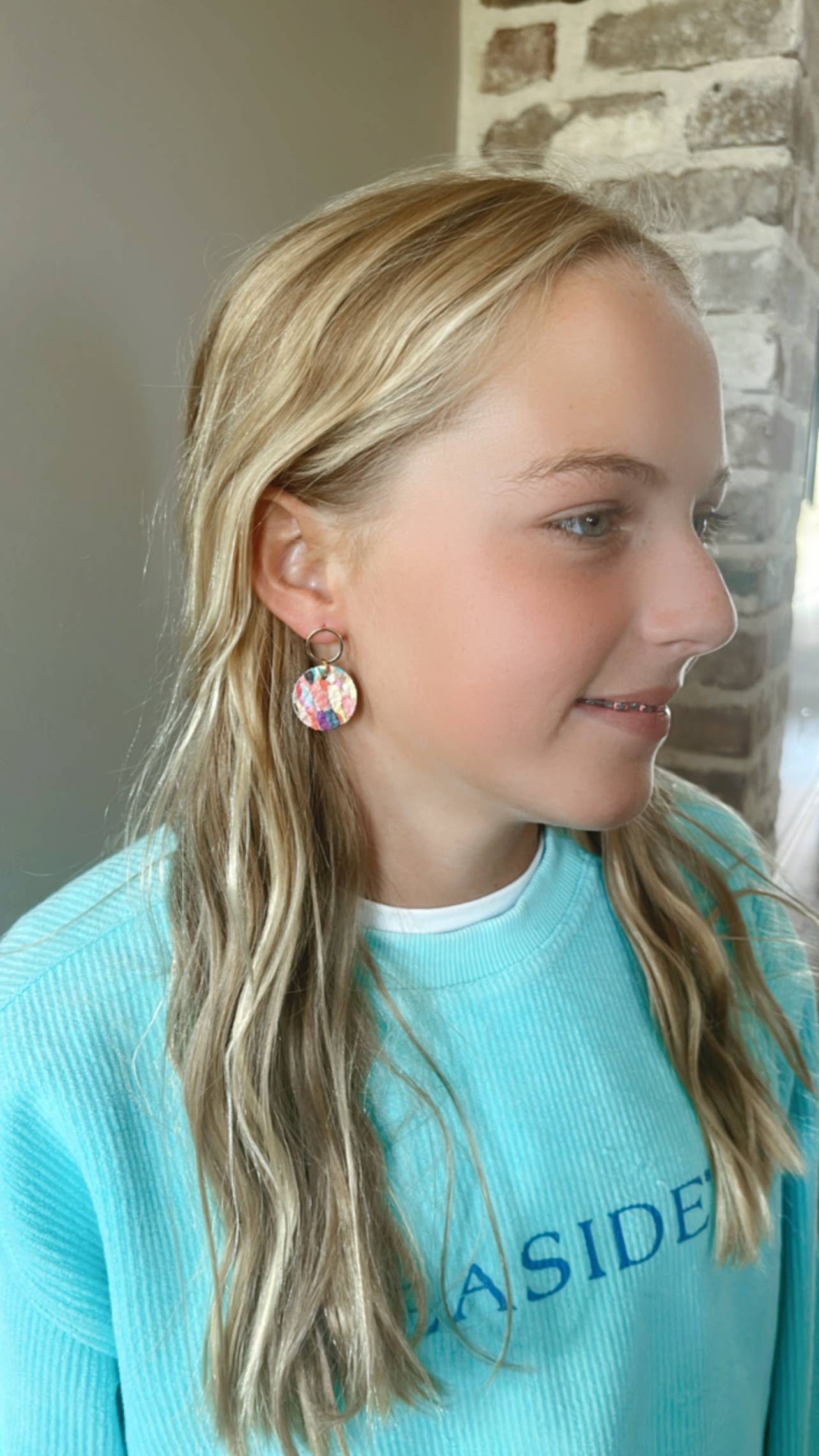 Harper Mini Leather Earrings - Confetti