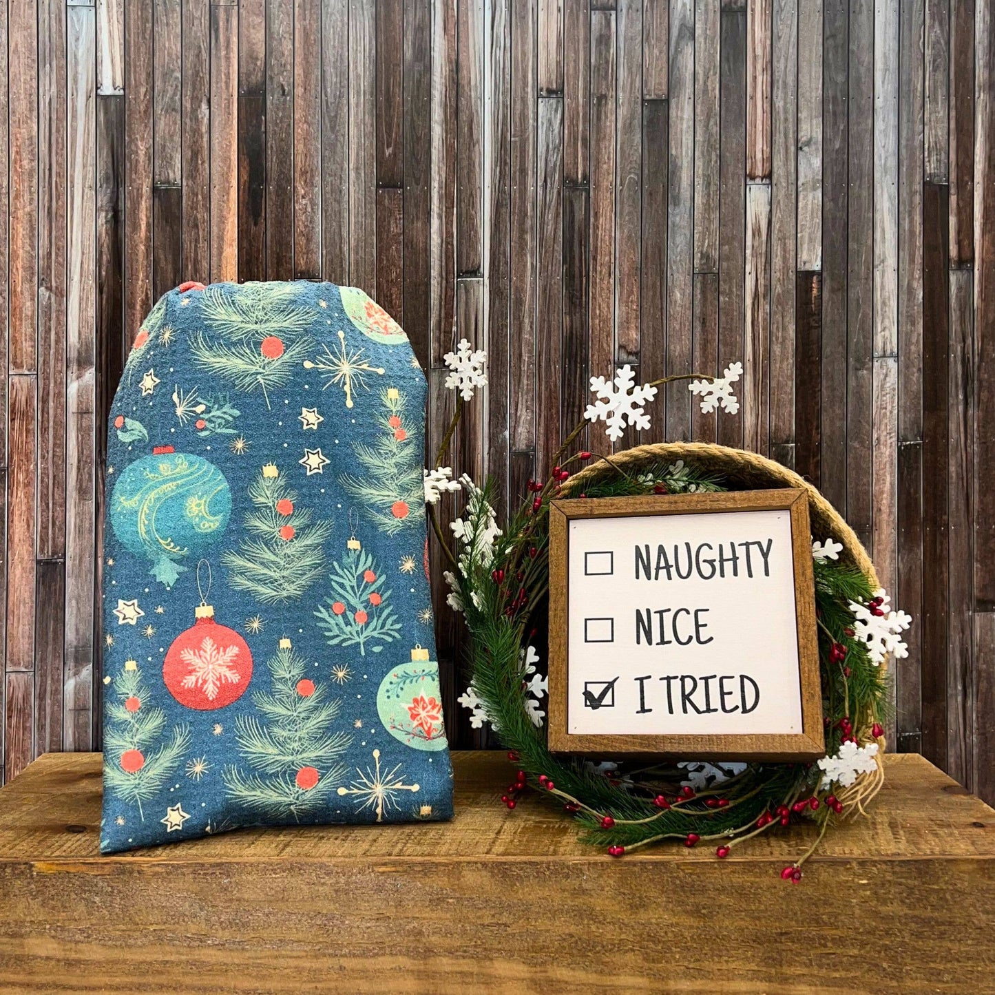 Christmas Ornament Patterned Waffle Kitchen Tea Towels