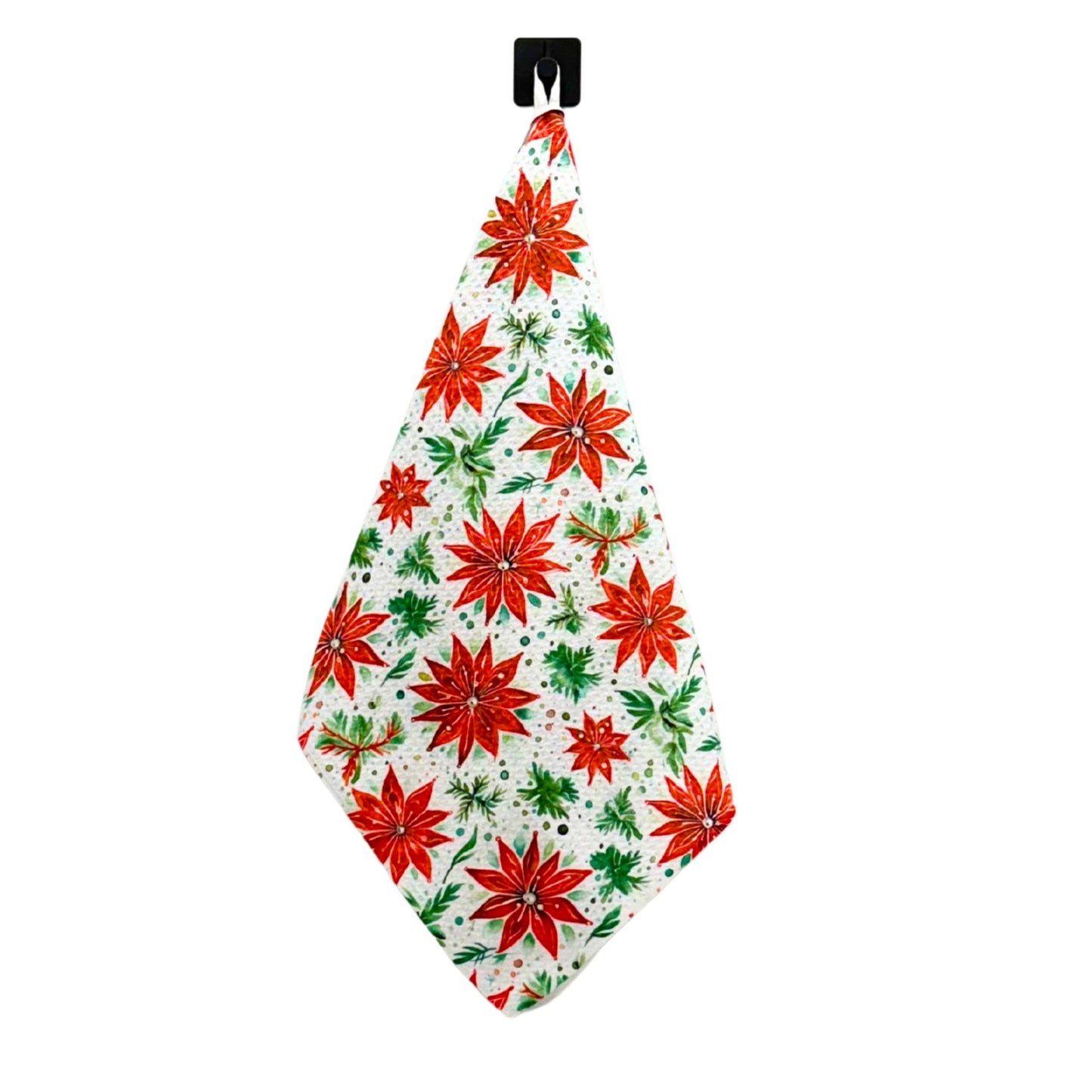 Poinsettia & Holiday Garland Waffle Towels - Christmas Decor
