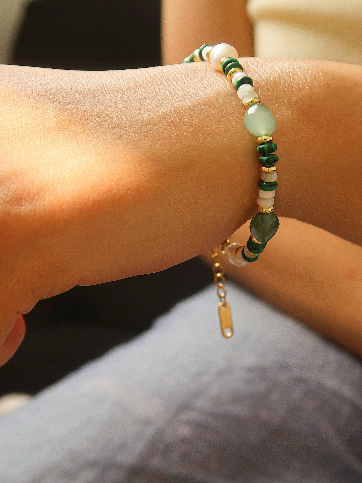 18K Bohemian Handmade Stone and Bead Bracelet