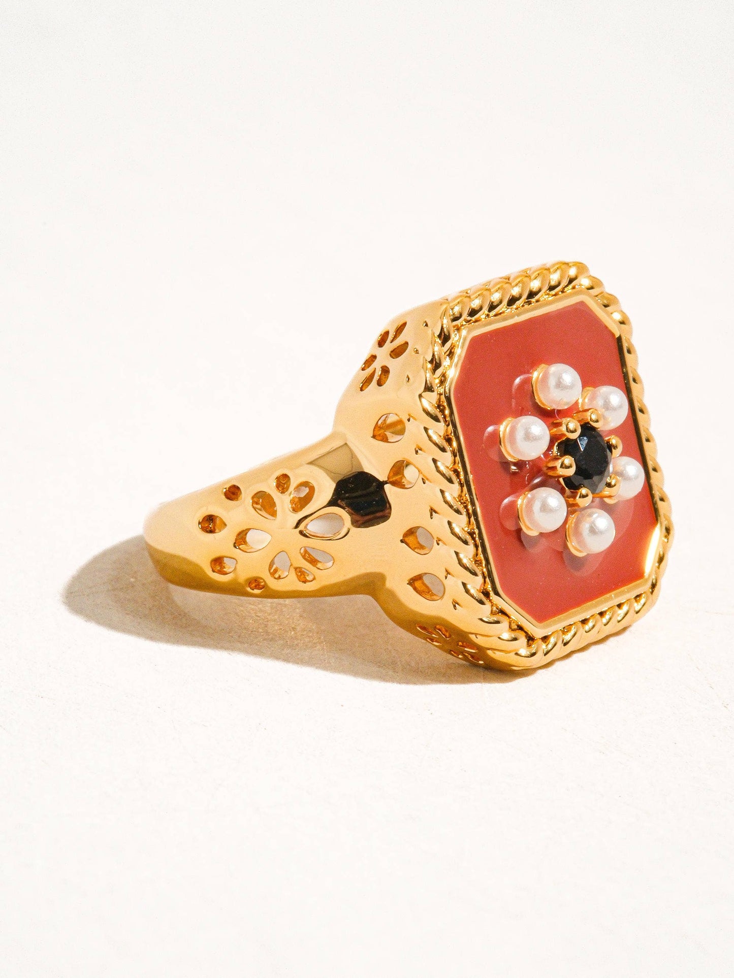 Rouge 18K Gold Red Enamel Vintage Adjustable Ring