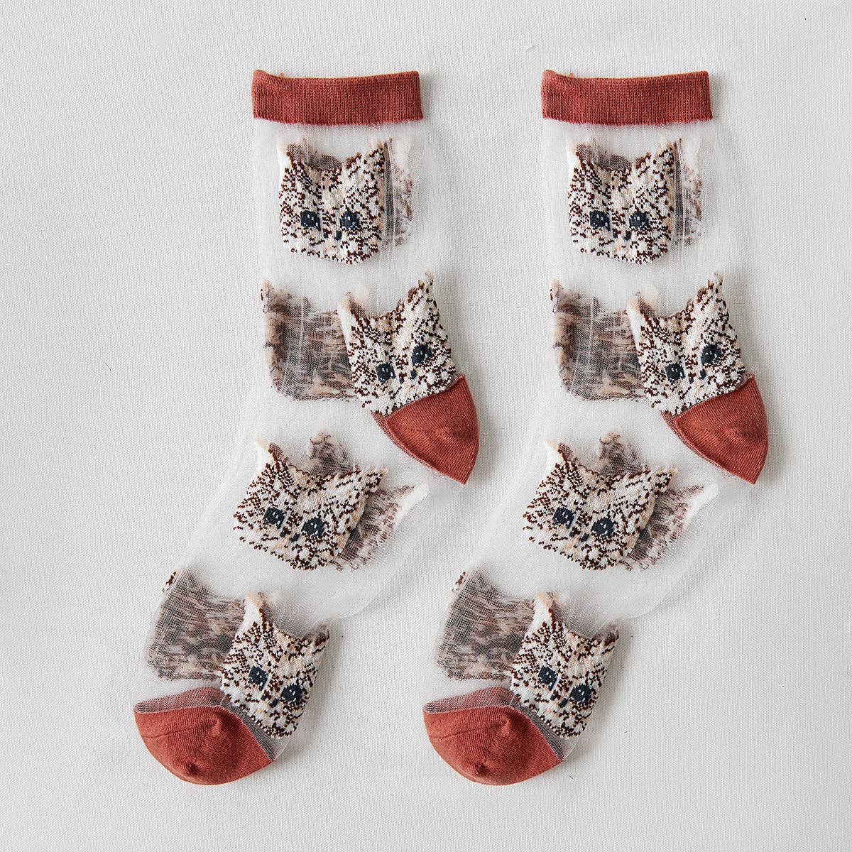 Rufia – Sheer Cat Pattern Ankle Socks | Lightweight & Breathable