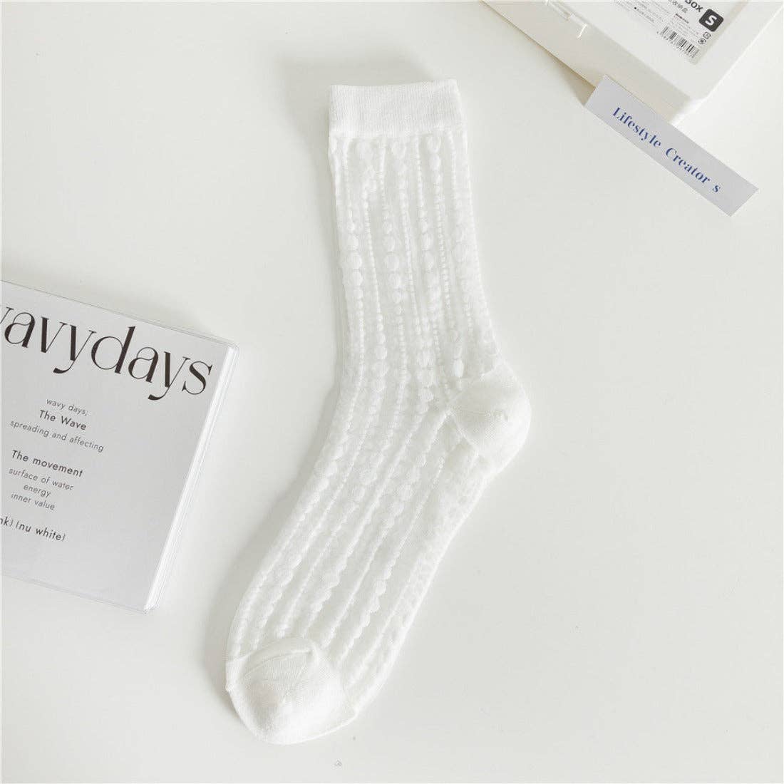 Rufia - Polka Dot & Striped Sheer Crew Socks