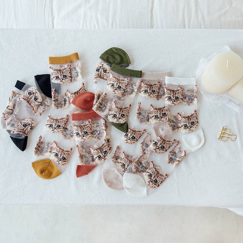 Rufia – Sheer Cat Pattern Ankle Socks | Lightweight & Breathable