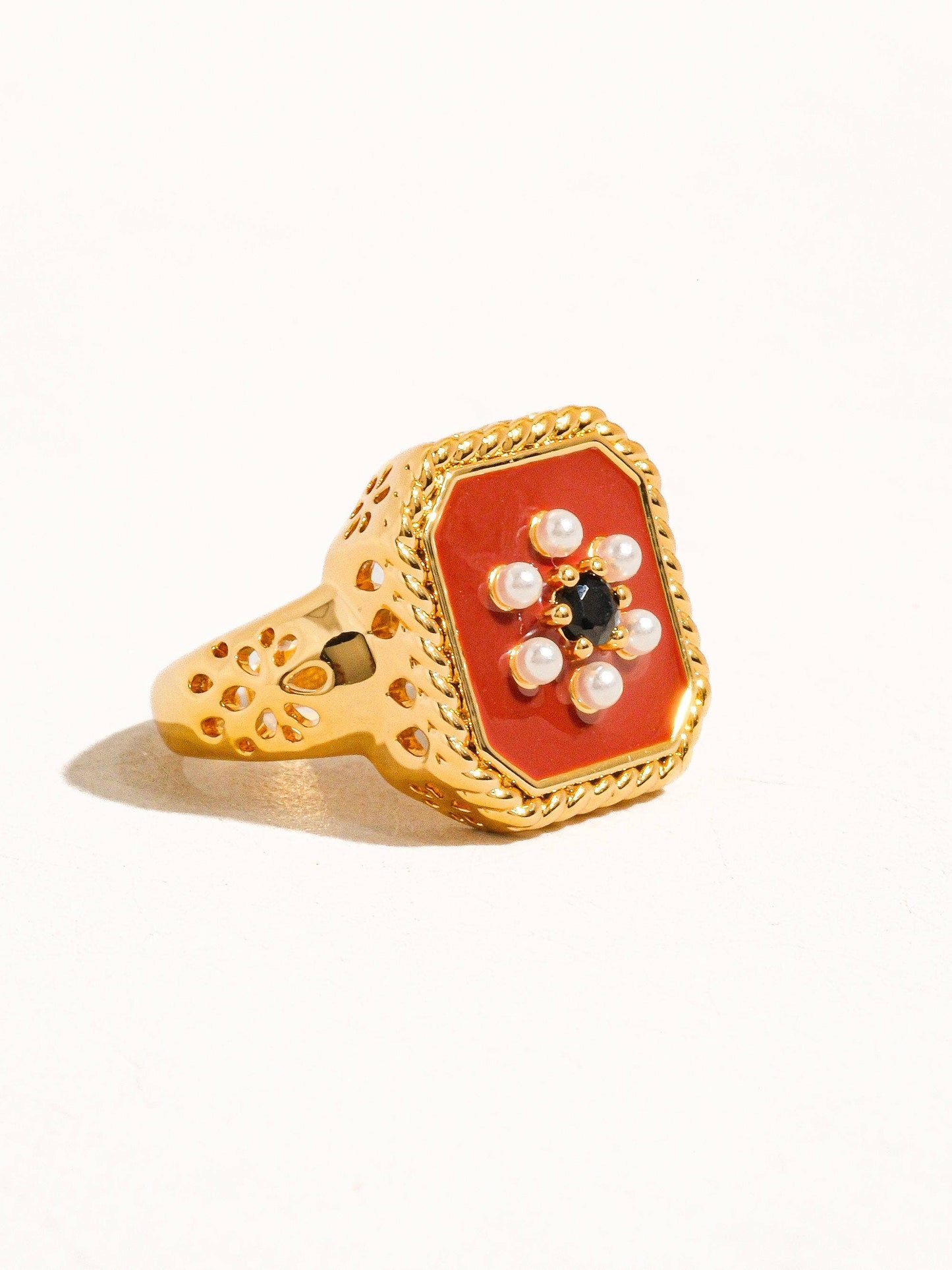 Rouge 18K Gold Red Enamel Vintage Adjustable Ring