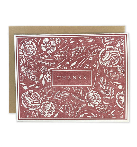 Botanical Thanks Card - Cranberry Box set of 8