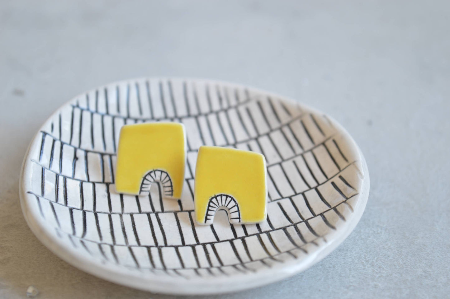 Yellow Abstract Stud Earrings