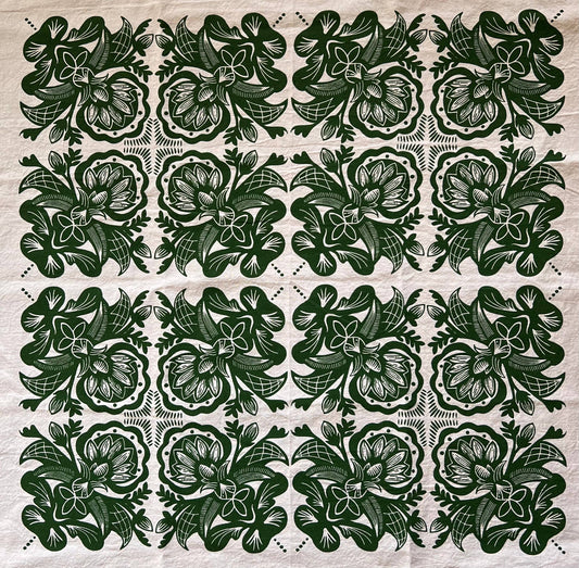 Rosemaling Art Cotton Tea Towel: Forest Green