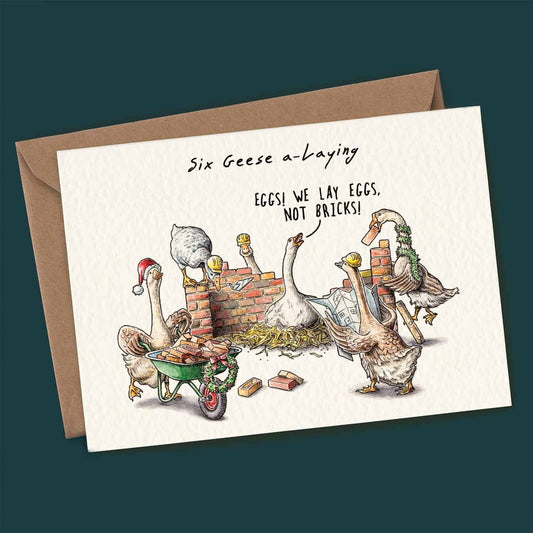 Six Geese a-Laying Card - Christmas Card