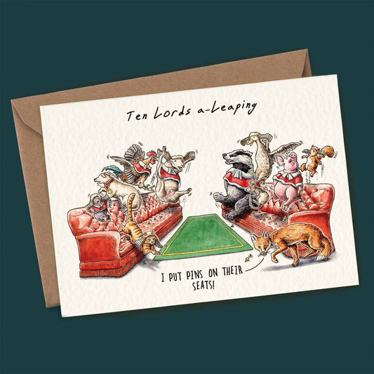 Ten Lords a-Leaping Card - Christmas Card