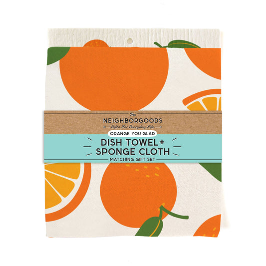 Orange - Dish Towel + Sponge Cloth Set