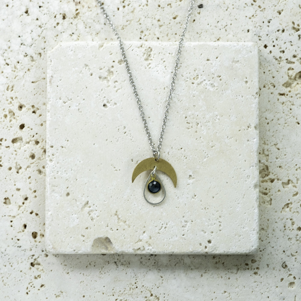 Brass Crescent Crystal Necklace by Tamara Tsurkan