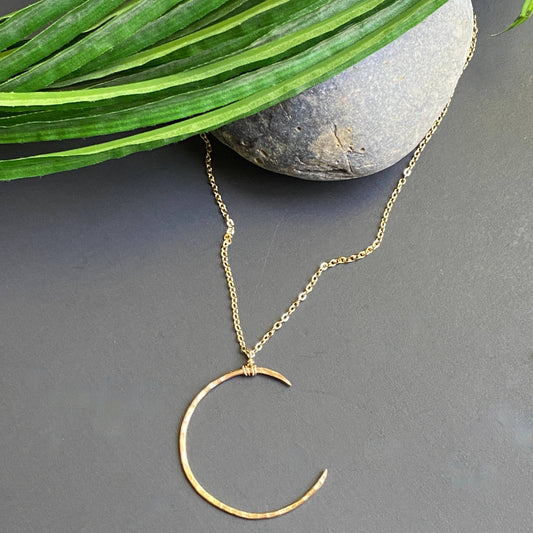 Gold Crescent Pendant Necklace