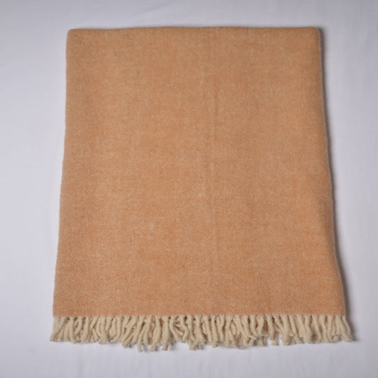 Brushed Herringbone Wool Throw Blankets - Tan